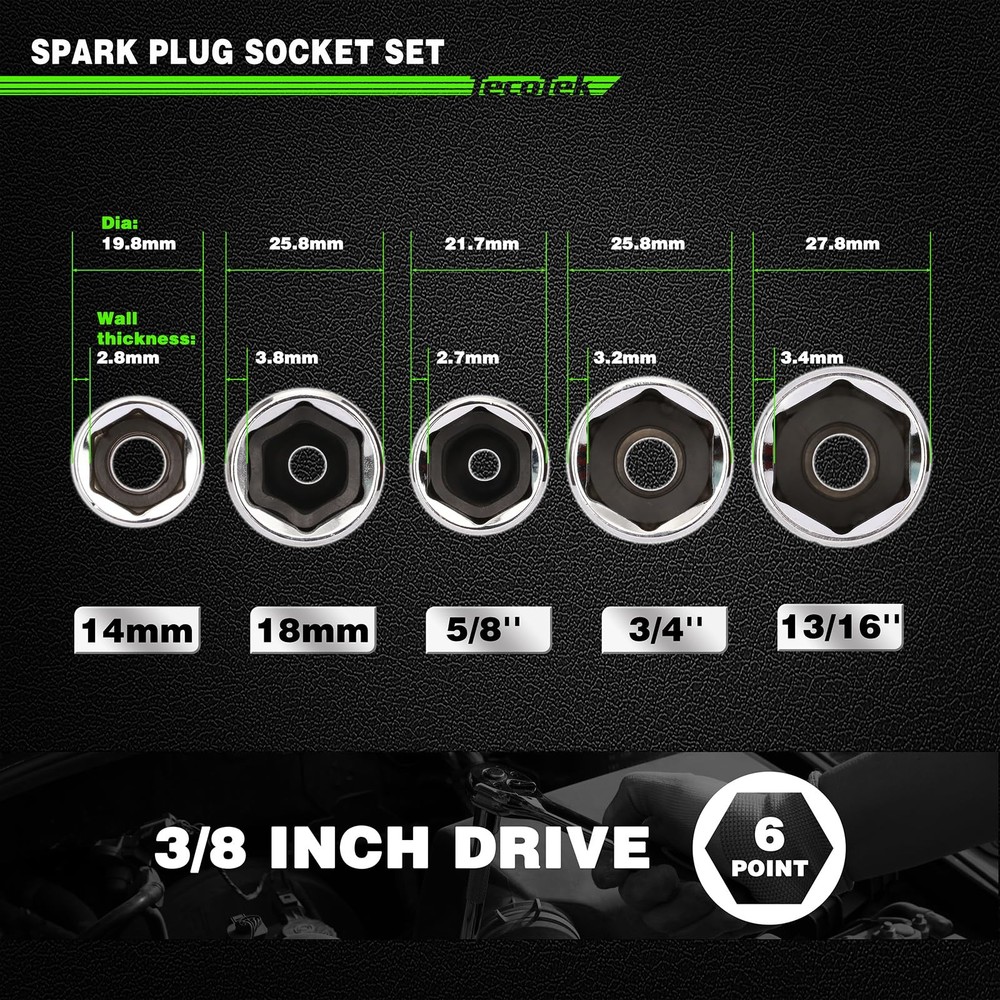 11-Piece Spark Plug Socket Set with Ratchet, Gap Tool, Extensions & Sockets
