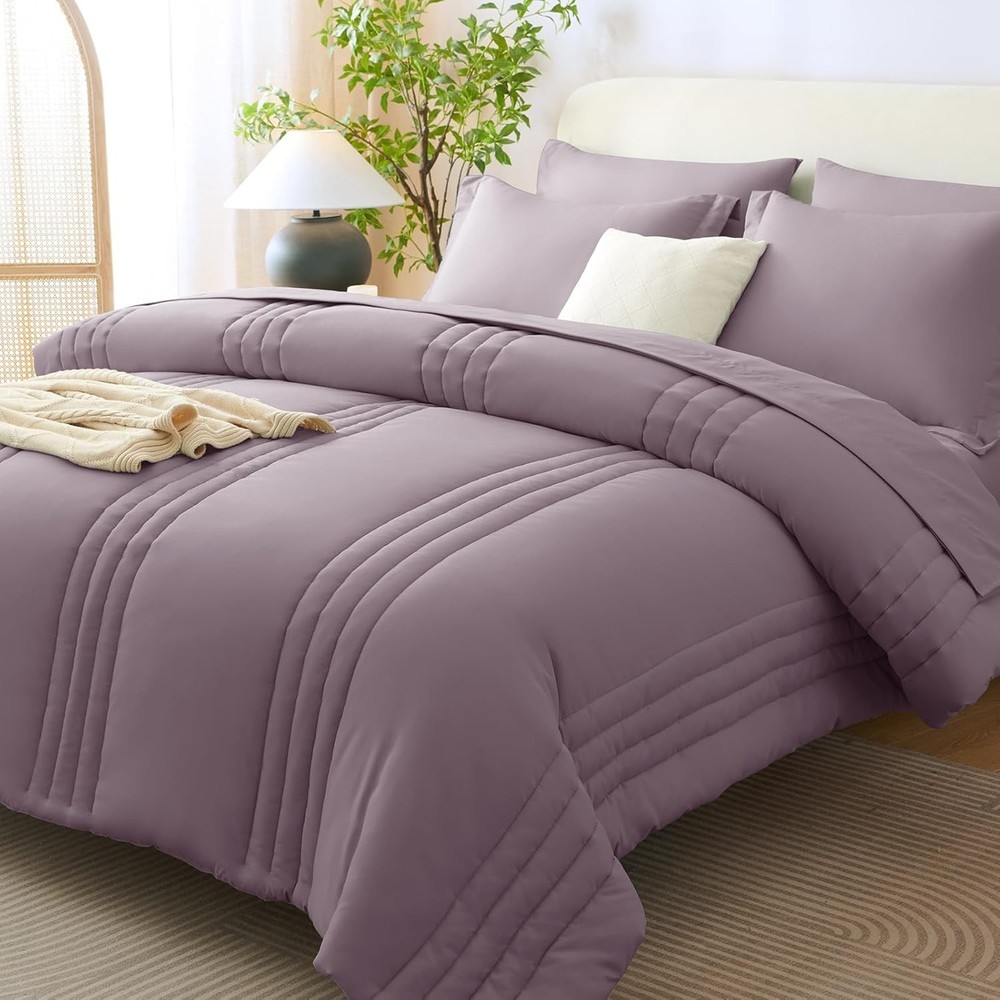 Queen Size Comforter Sets 7 Piece Bed in a Bag Beige Comforter Set W/ Sheets