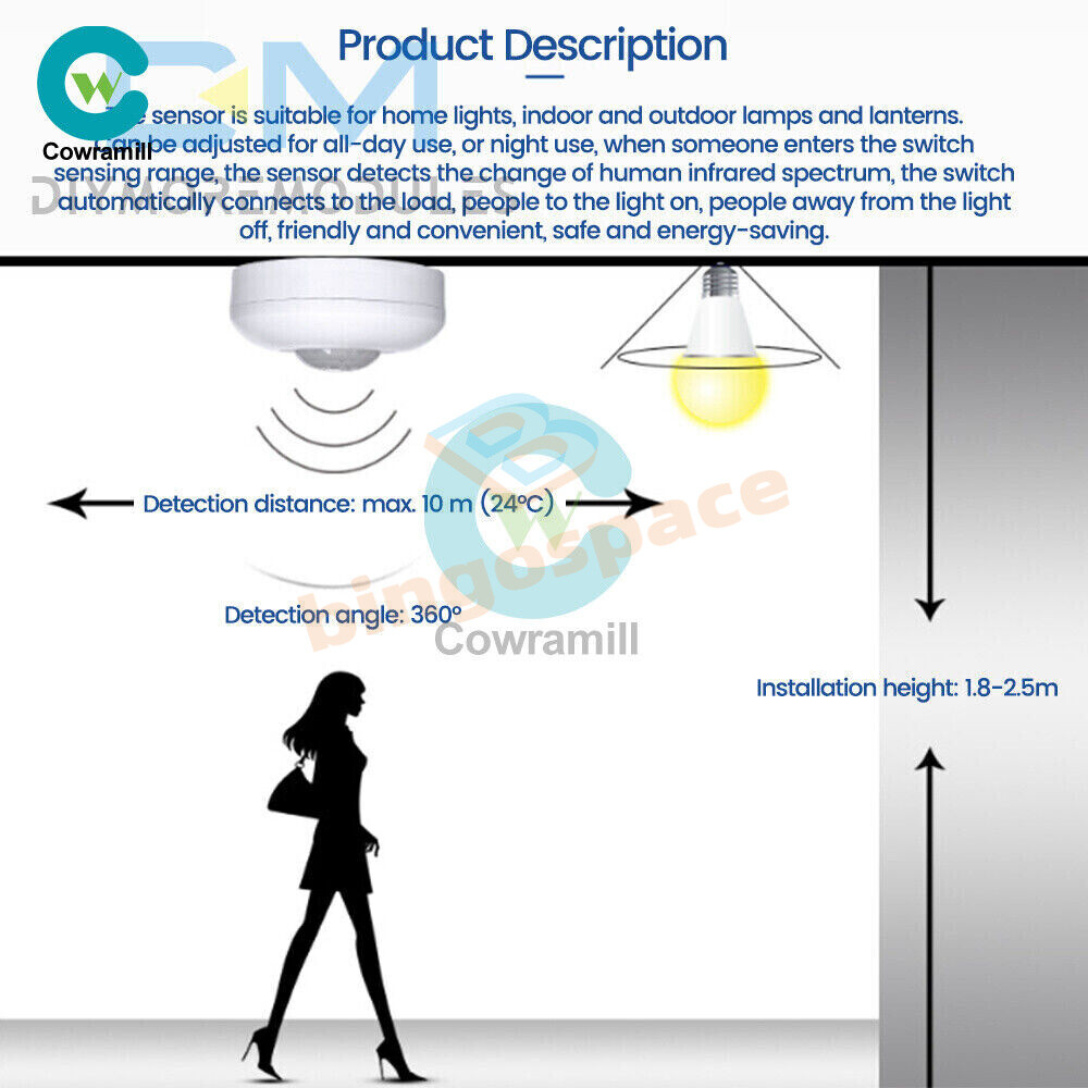 AC85-265V Infrared PIR Motion Induction Sensor 360° Detection For Ceiling Light