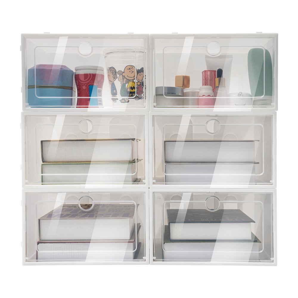 24* Stackable Shoe Storage Box Durable Plastic Sneaker Display Case Organizer