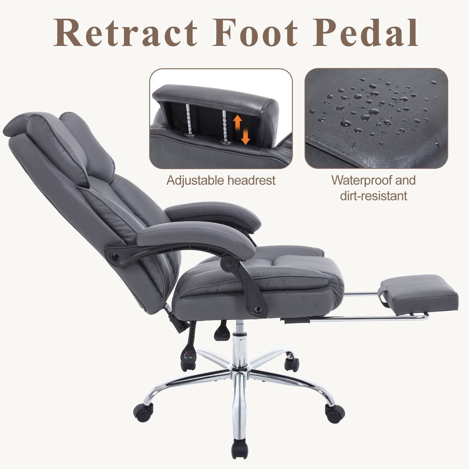 Tall Executive Office Chair with Footrest Leather Computer Chair