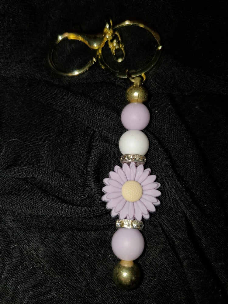 Beaded Key Chain Hand made purple Daisy