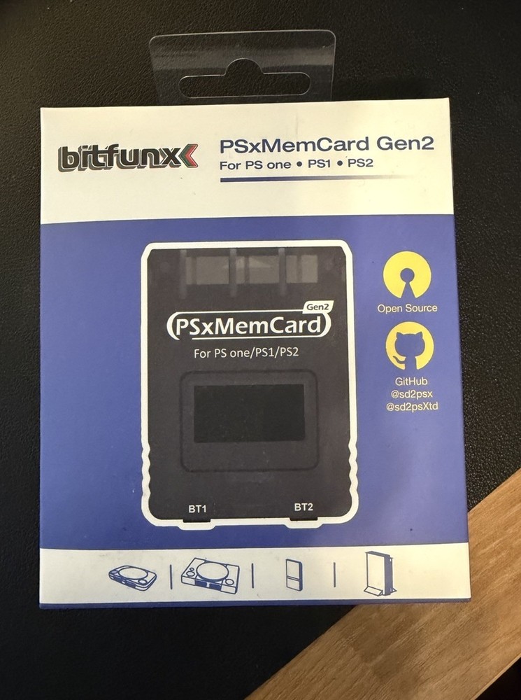 Bitfunx PSxMemCard Gen2 Memory Card for PS1 PS2 PS One, Black, Open Source