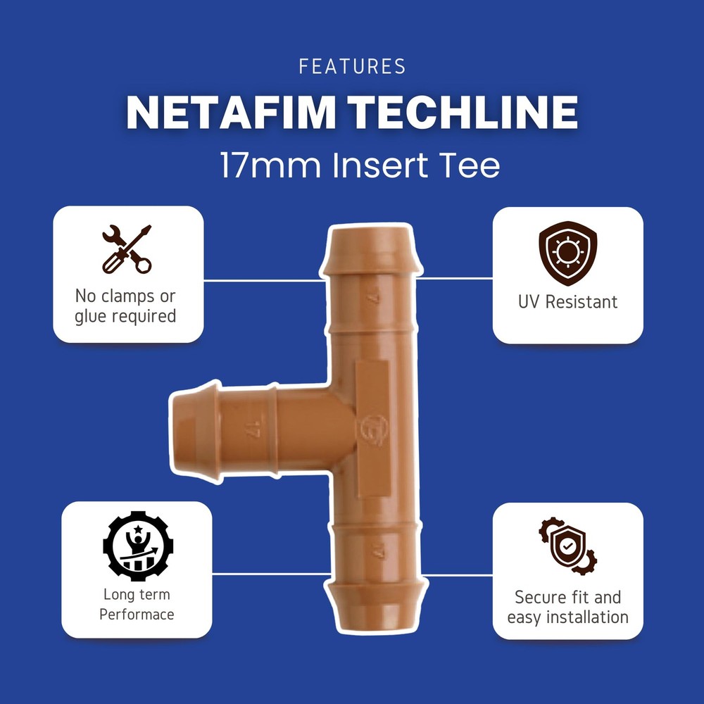 Netafim Techline 17mm Insert Tee – Durable 3-Way Fitting for Drip Irrigation