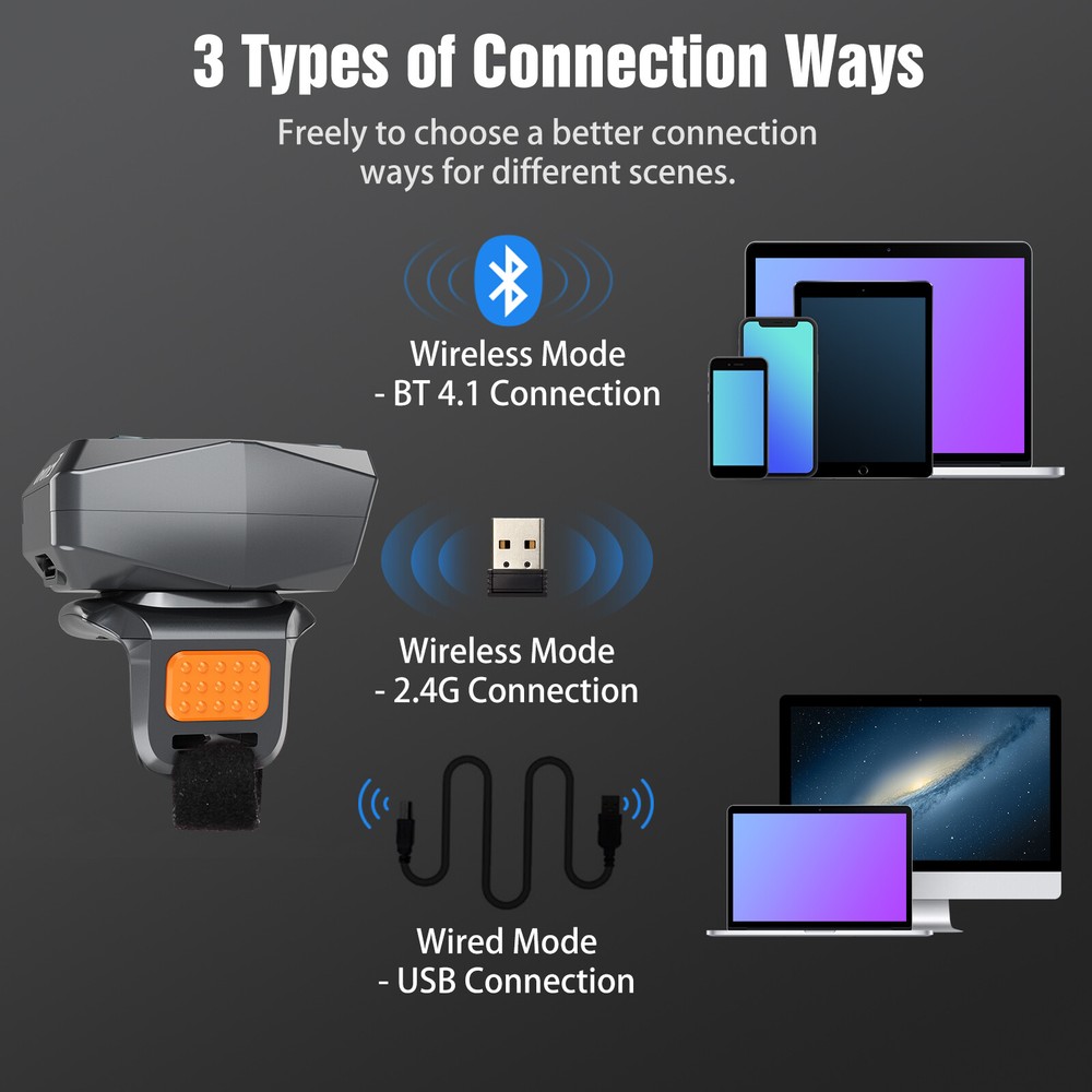 Eyoyo 5PCS 2D QR Code Barcode Scanner Wireless Wearable Ring Reader for PC Phone