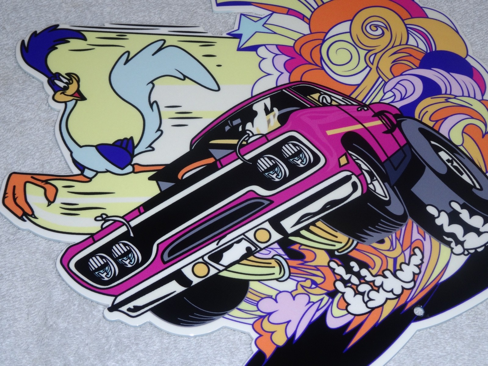 VINTAGE DODGE MOPAR ROAD RUNNER DIECUT 12" METAL ROADRUNNER CAR ADVERTISING SIGN