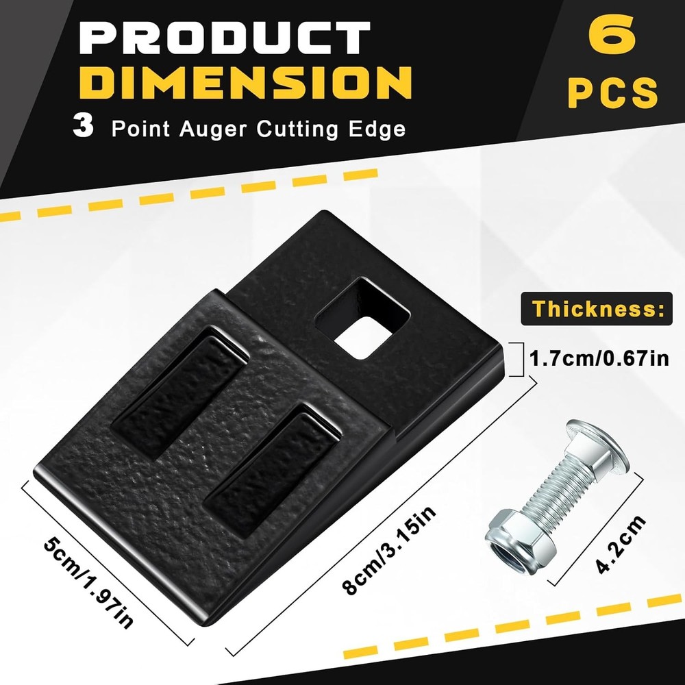 4 Pack 3 Point Auger Cutting Edge with Screw Square Hole Replacement Auger Teeth