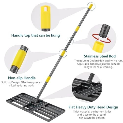 Lawn Leveling Rake & Peat Moss Spreader, 26"x25", 6FT Adjustable Handle Tool