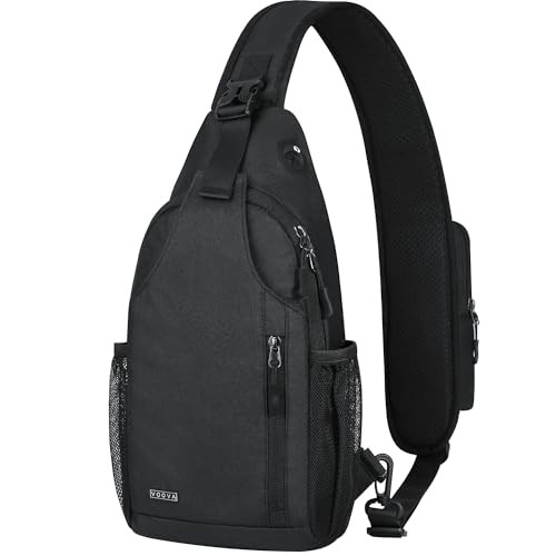 Crossbody Sling Backpack Sling Bag for Men Women, Travel Hiking Chest Black