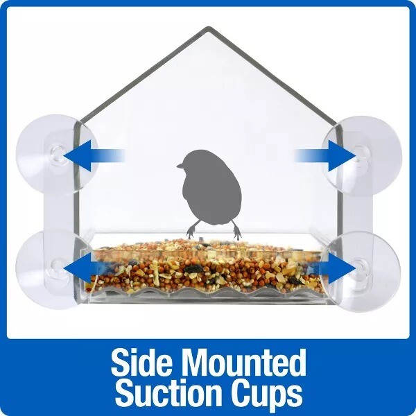 2 Cup Clear View Plastic Window Bird Feeder 6.75": Suction Cup Mount