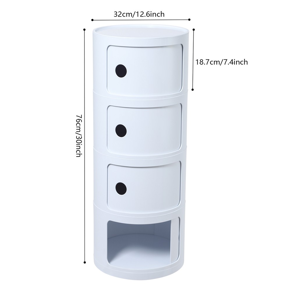 Modern Four layer Multifunctional End Table Storage Cabinet, Round Nightstand