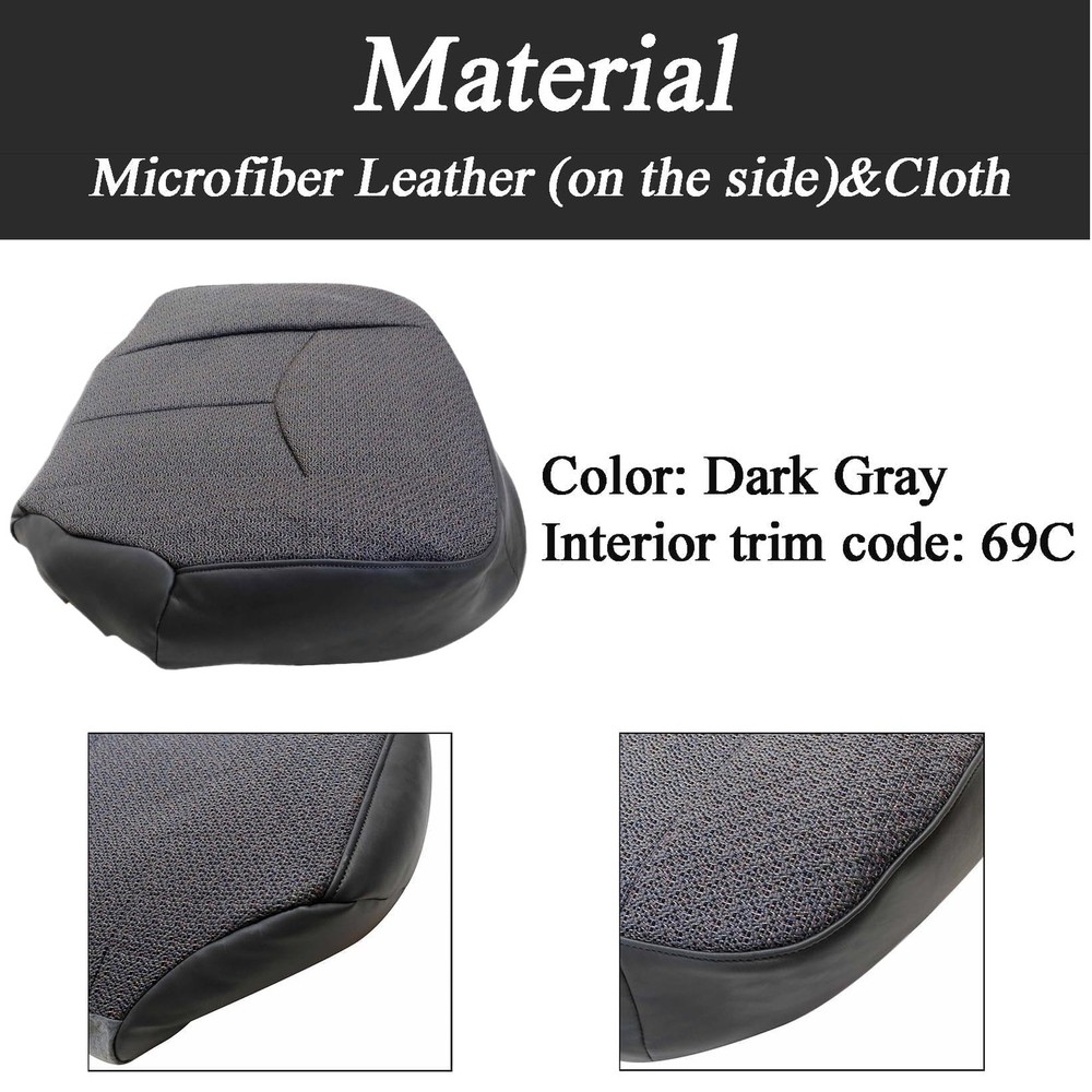#69C Dark Cloth Driver Side Bottom Replacement Seat Covers Compatible Gray
