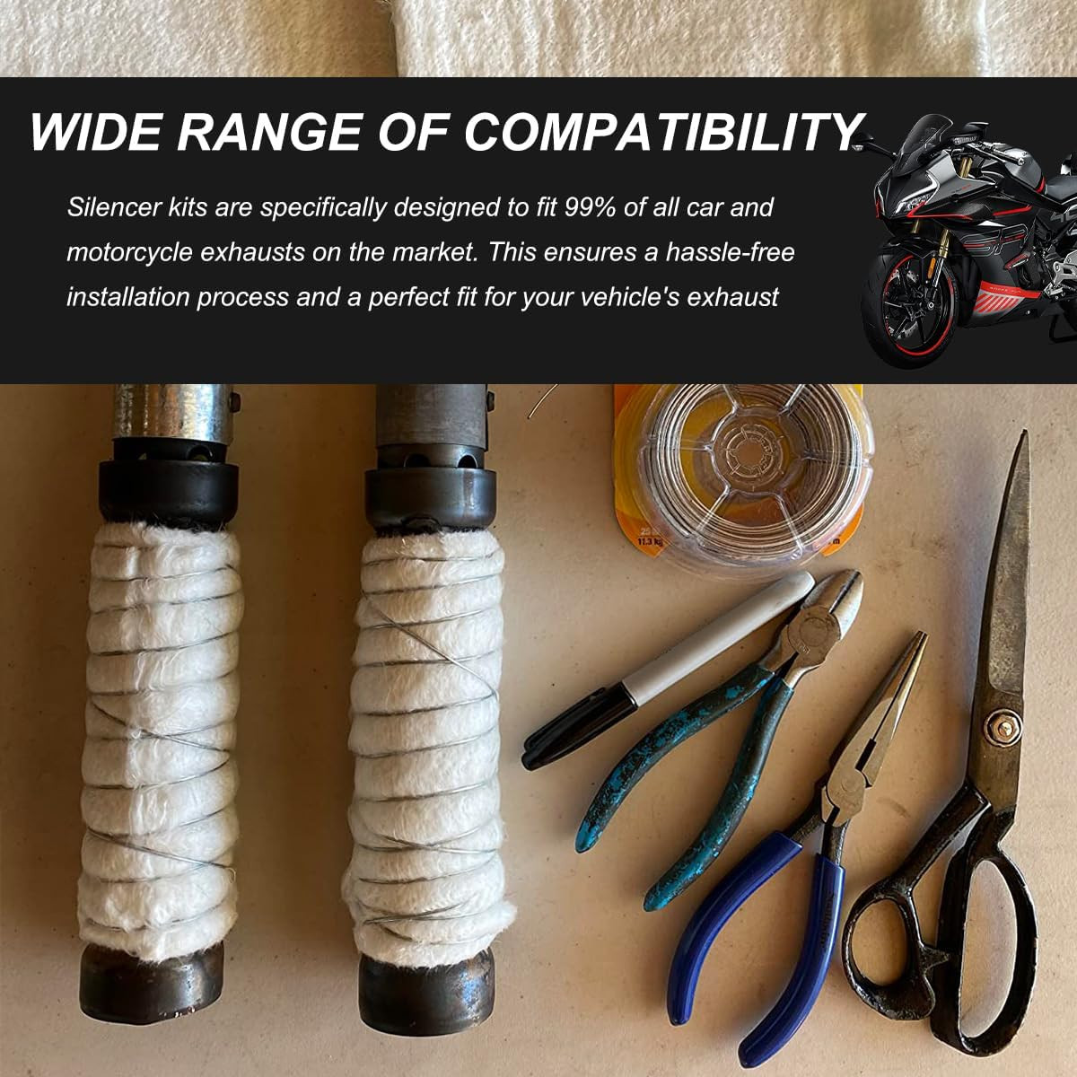 Muffler Mat, Fiberglass Soundproof Insulated Exhaust Pipe Wrap Silencer, Univers