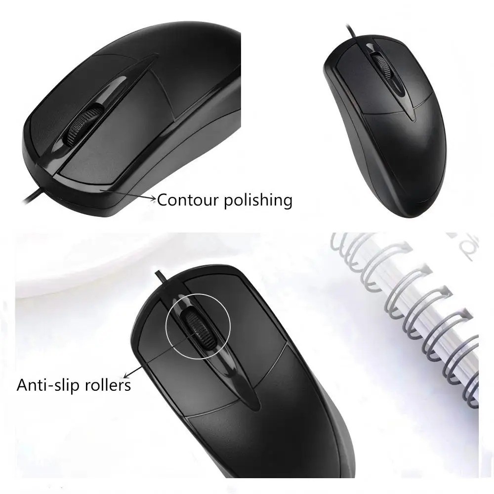 USB 2.0 Optical Wired Scroll Wheel Mouse PC Laptop Notebook Desktop Black Mice