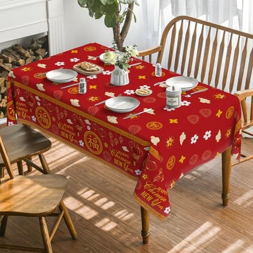 Chinese New Year Tablecloth 60×84 Inch Rectangular 60" x 84" (Rectangular) Red