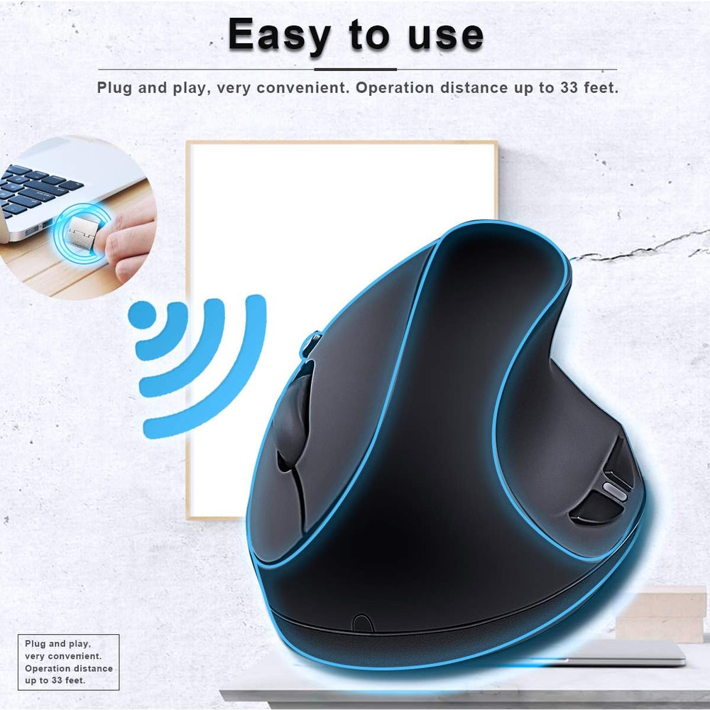 SUNGI Ergonomic Wireless Mouse,Vertical Mouse 2.4Ghz Optical Mice with Adjustabl