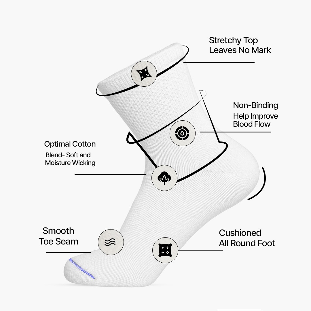 Diabetic Quarter Ankle Socks Non-Binding Circulatory Cotton Mens Women Size 9-13