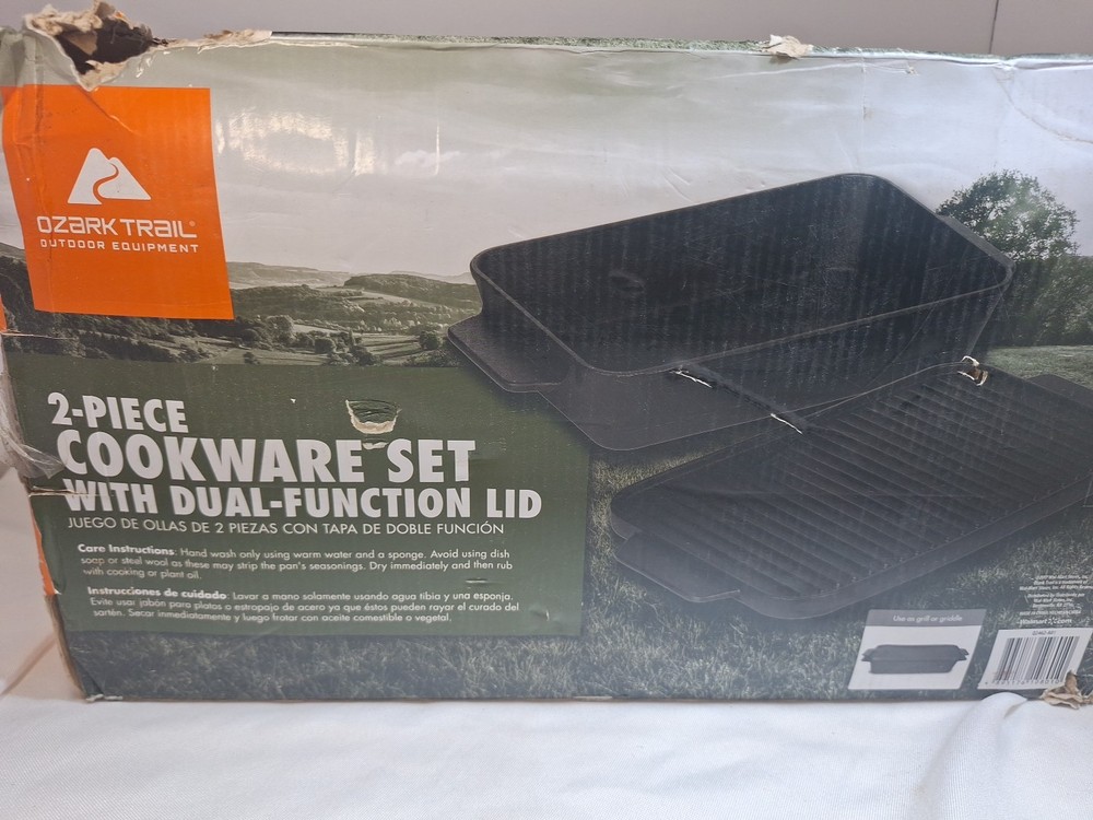 Ozark Trail 2 Piece Deep Pan Cast Iron Set with Dual Function Lid Cookware