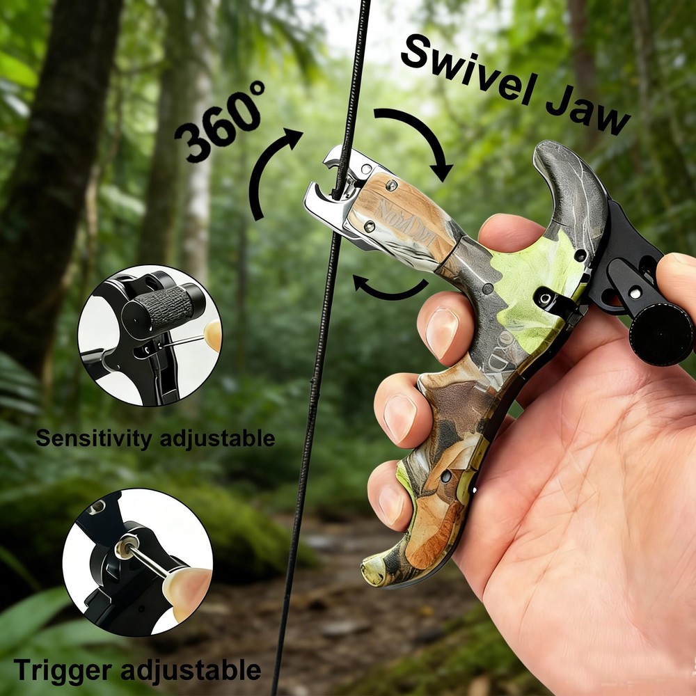 Camo Bow Release for Compound Bow, 4-Finger Archery Release 360° Rotatable Th...