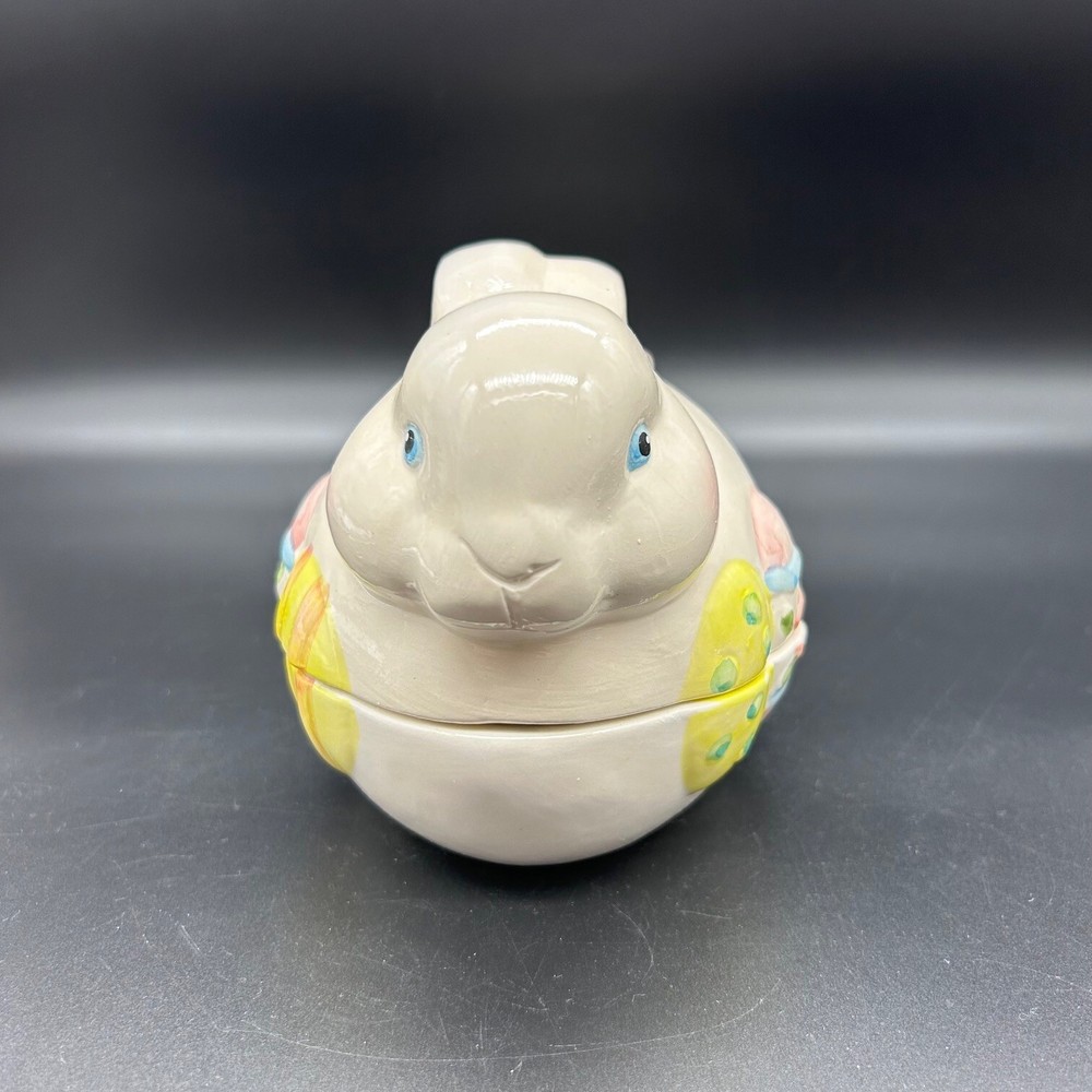 Vtg Earthenware Easter Bunny with Eggs 2 piece Candy Dish NEW in Box