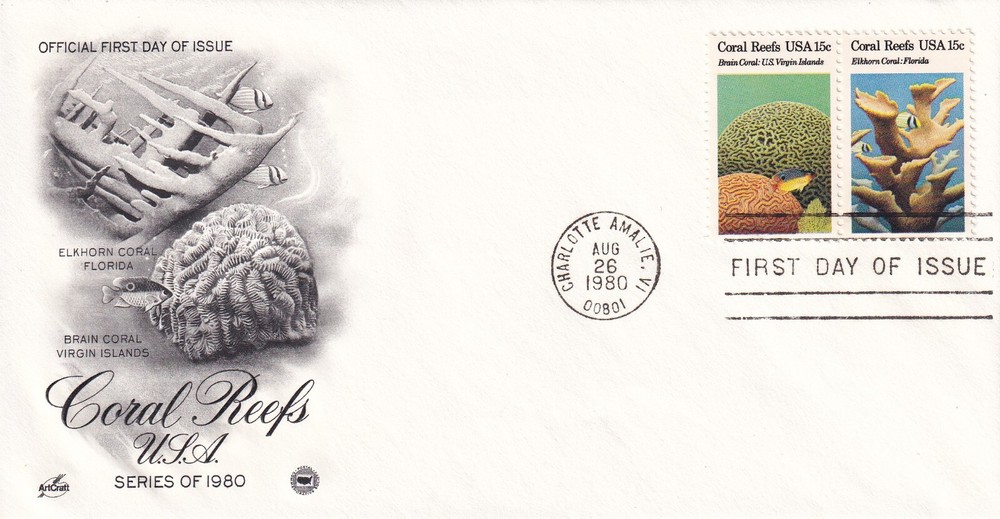 STAMP SCOTT 1827, 1828 "Coral Reefs" 15 CENT 1980 FDC - E