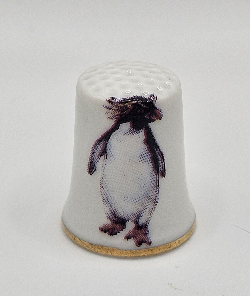 2 Bird Painted Porcelain Thimbles Penguin Sparrow
