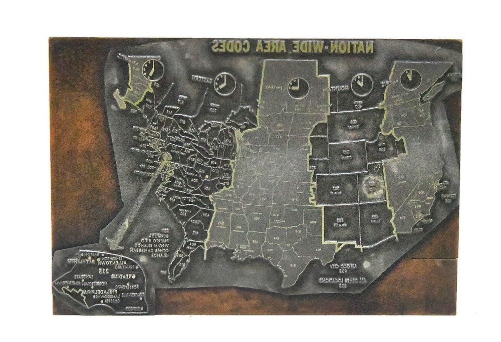 VINTAGE PRINTERS BLOCK UNITED STATE ZIP CODES AND TIME ZONE