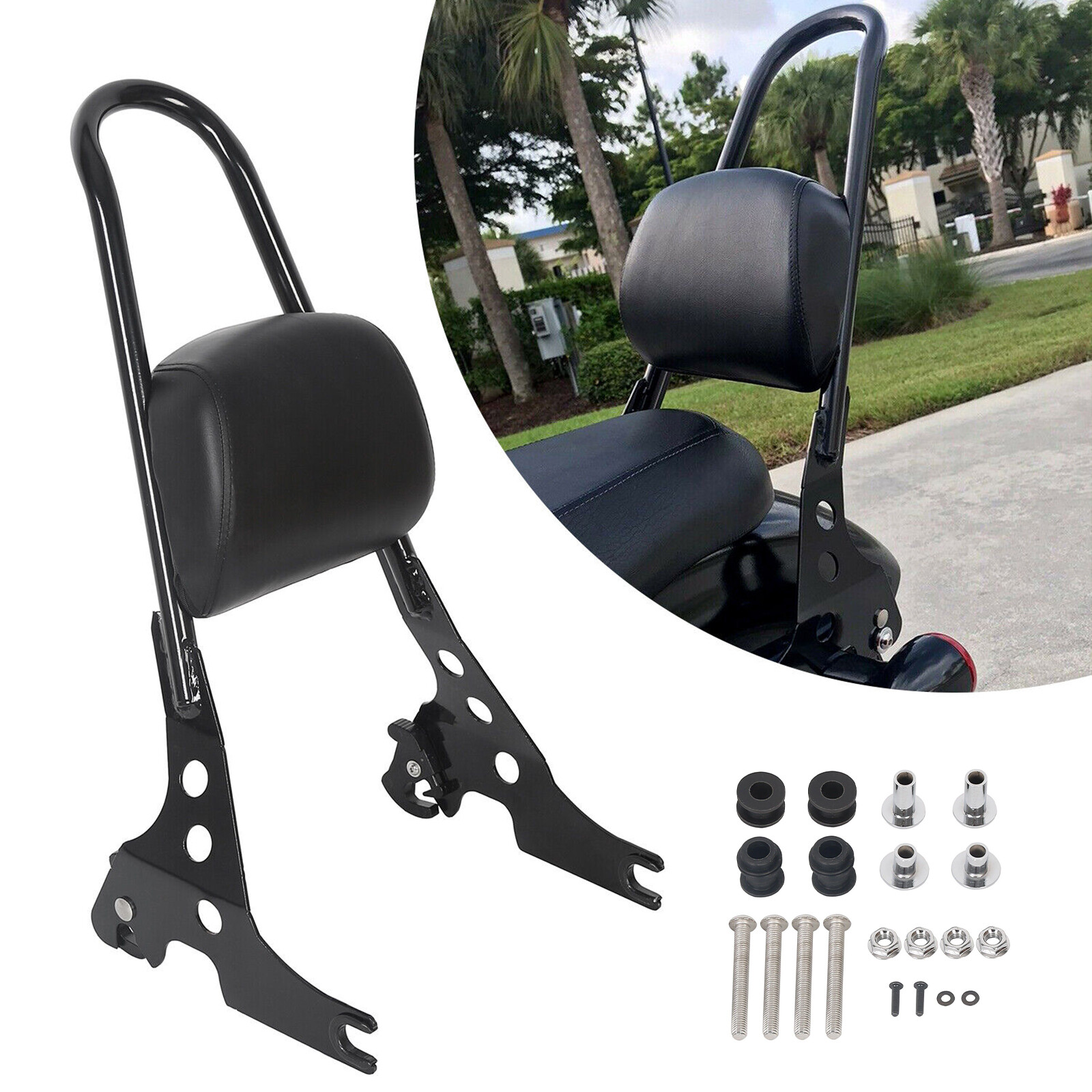 Detachable Passenger Sissy Bar Backrest Pad For 04-22 Harley Sportster 1200 883