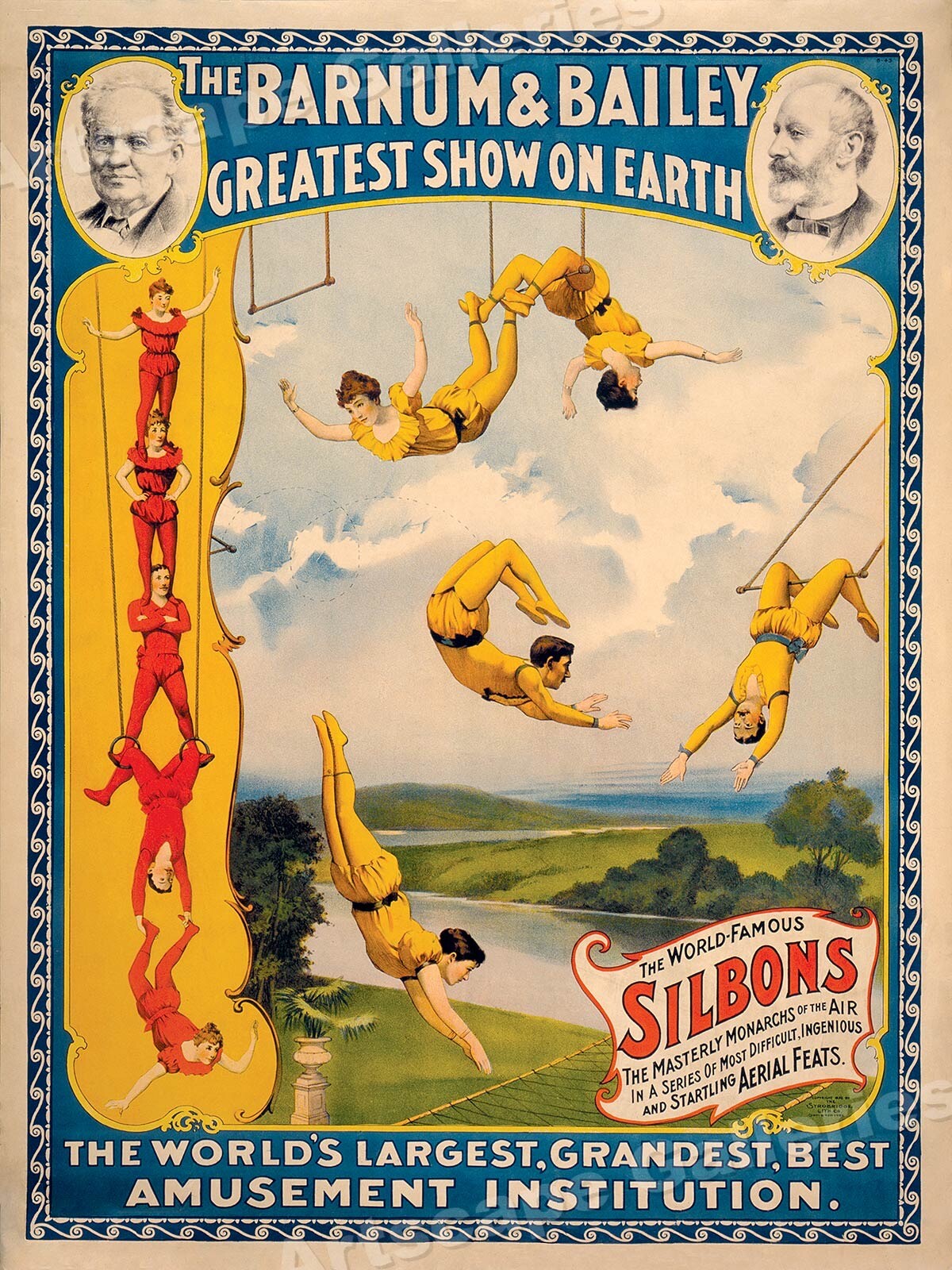 Barnum & Bailey - 1890s Famous Silbons Trapeze Circus Poster - 18x24