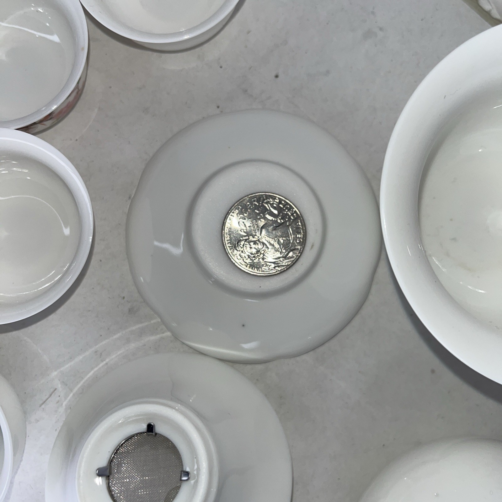 Vintage Asian Traditional Mini Bone China Tea Set White Pink Cherry Stem Bird