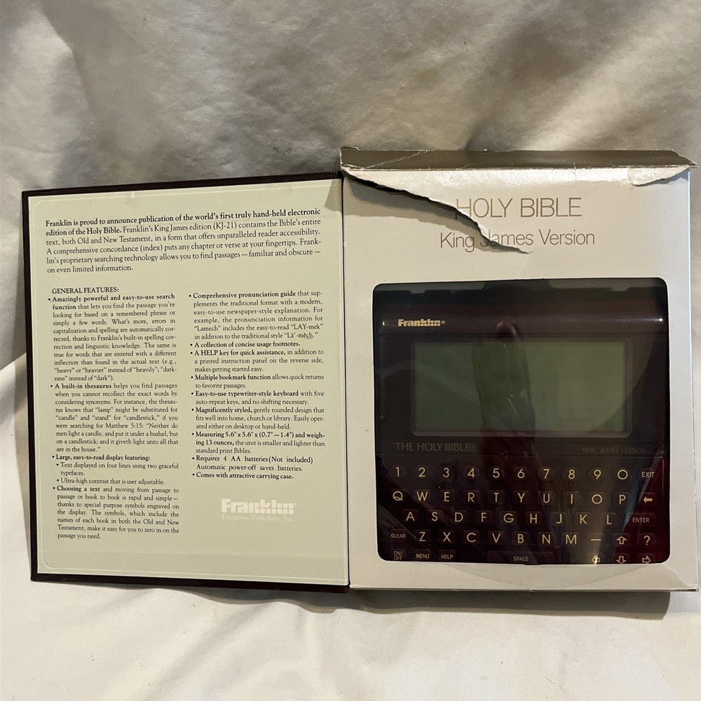 Franklin Computer Holy Bible King James Version Model KJ-21 1989 Complete Tested
