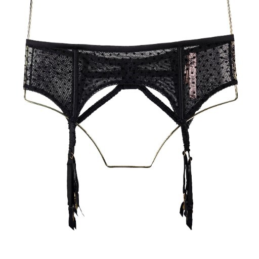 VICTORIA'S SECRET Dream Angels Black Floral Lace Garter Belt Womens M-L  NEW