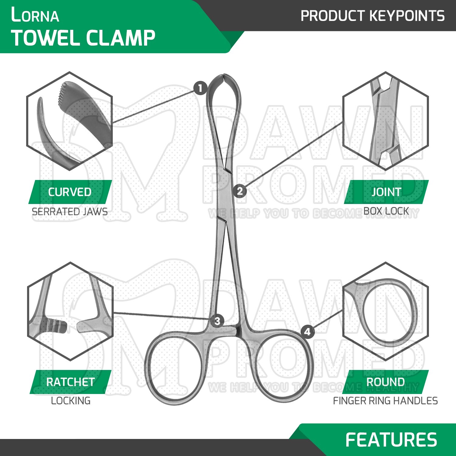 6 Pcs Lorna Towel Clamp 5.25" Serrated Jaws Surgical Instrument Set German Grade