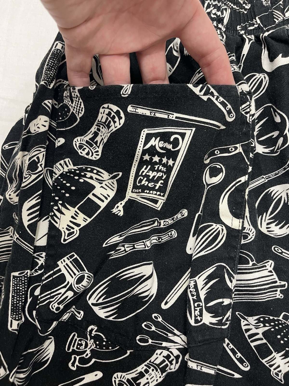 Vintage Happy Chef Utility Pants Black w/ Cooking Tools Size Medium w/ Pockets