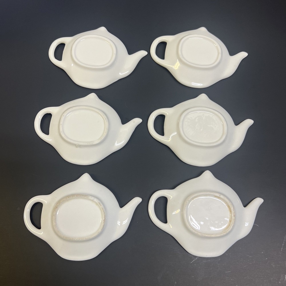 Tea Bag Holders Teapot Shaped White Ceramic Stacking Set/6 *Read*