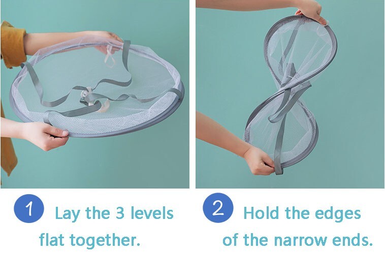 3-Tier Folded Mesh Clothes Hanging Dryer Sweater Drying Rack L Size 30 in