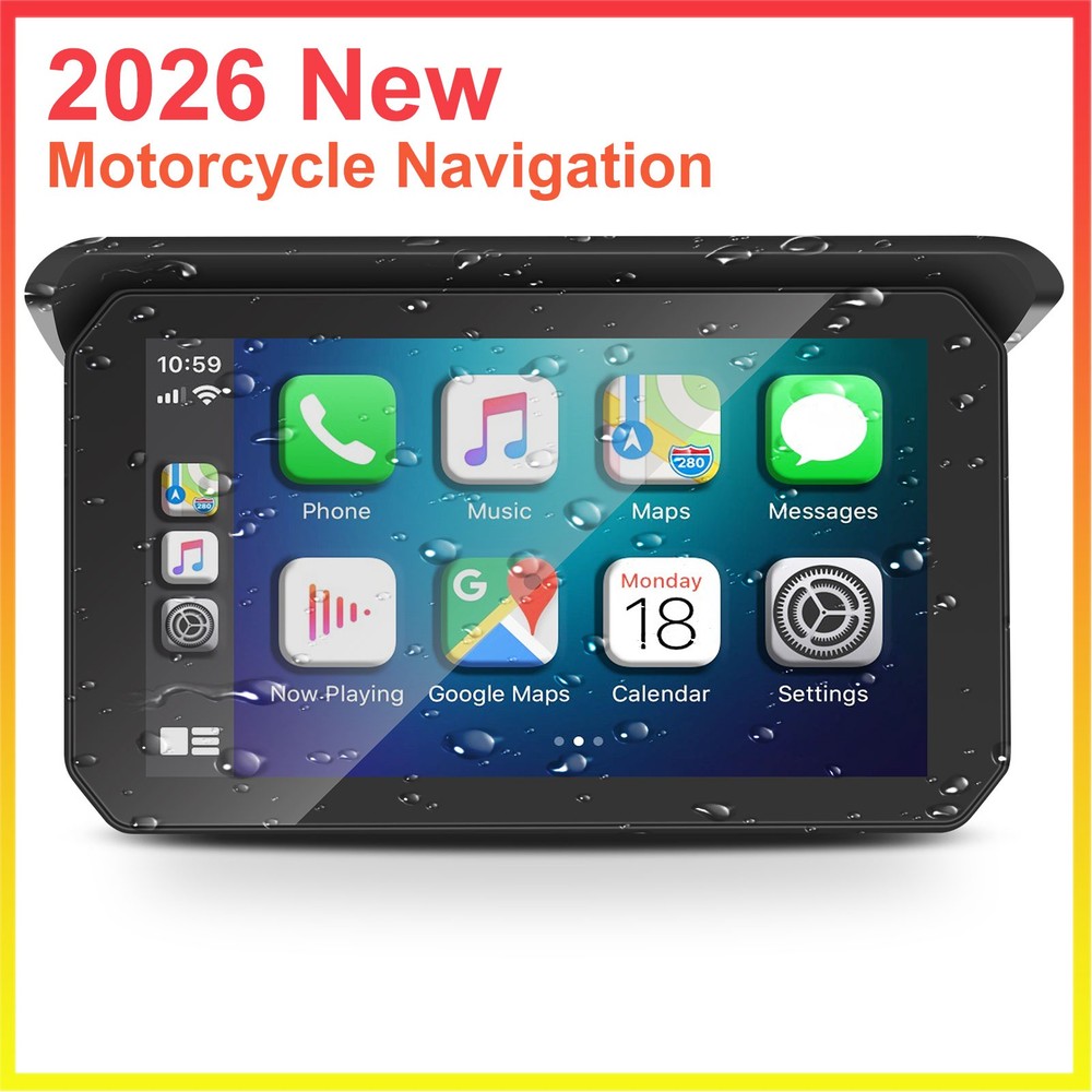 5" Motorcycle Wireless CarPlay Android Auto GPS Navigation Touchscreen Bluetooth