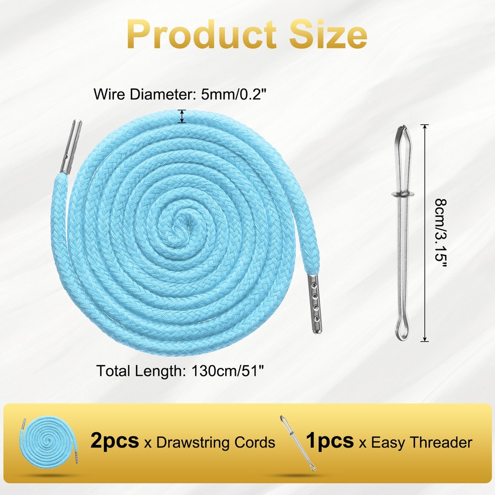 2pcs Drawstring Cords 51" Replacement Drawstring with Threader Light Blue