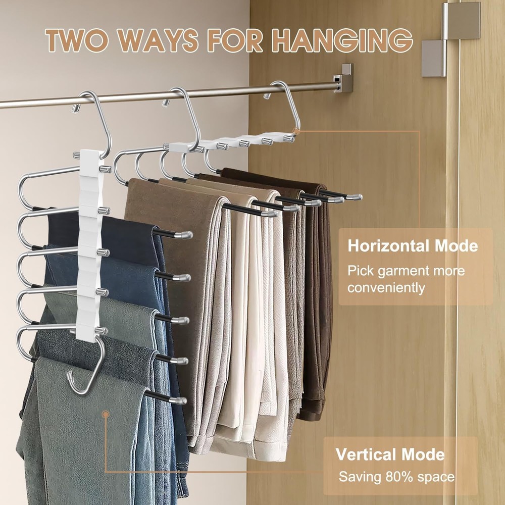 2 Pack Pants Hangers Space Saving, Anti-Slip Multi-Functional 2 Pack, White