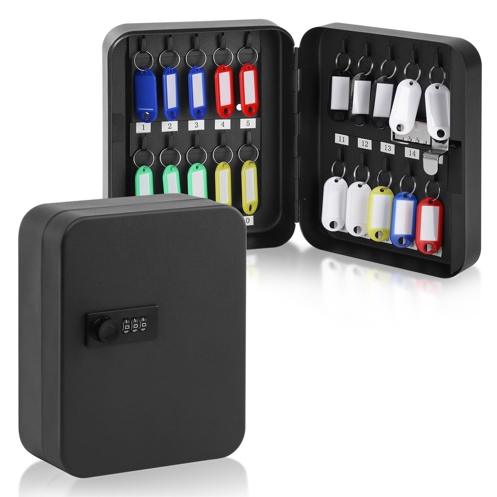 20 Key Storage Lock Box with Code, Key Cabinet Organizer Wall Mount with Comb...