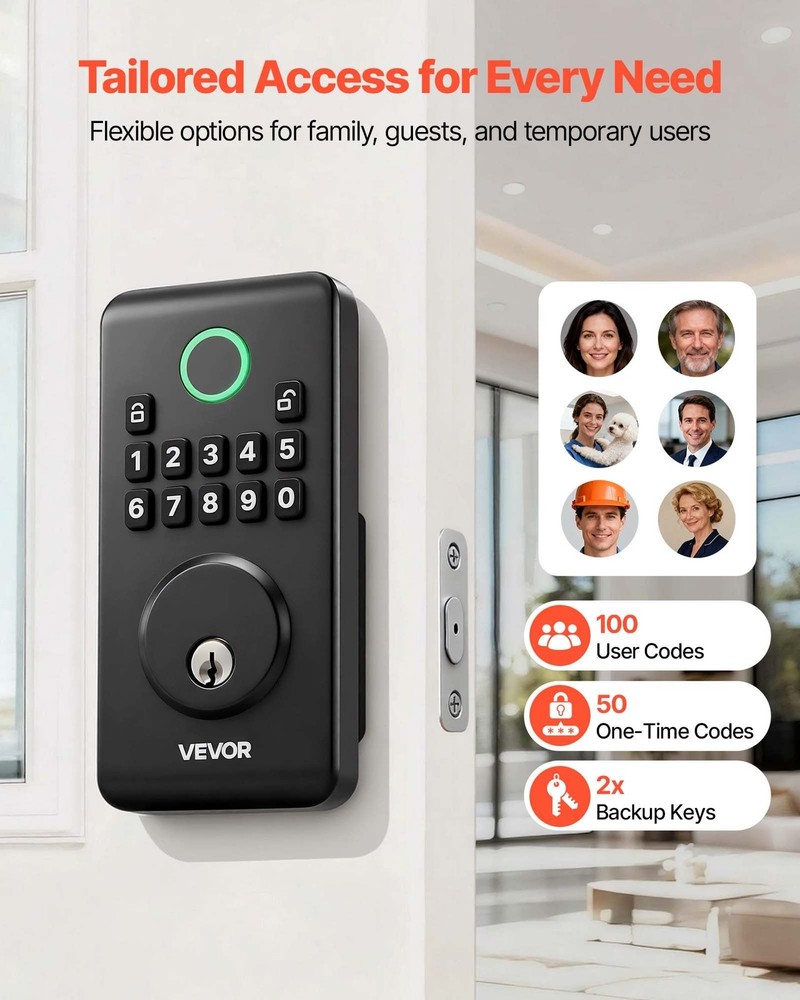 Matte Black Keyless Deadbolt: 100 Codes, Auto Lock, Backlit Keypad, IP55