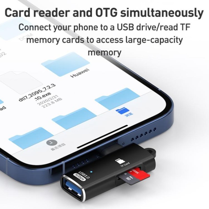 New 2 in1 Card Reader Type C USB 3.0 TF OTG Smart Memory Adapter Laptop Computer