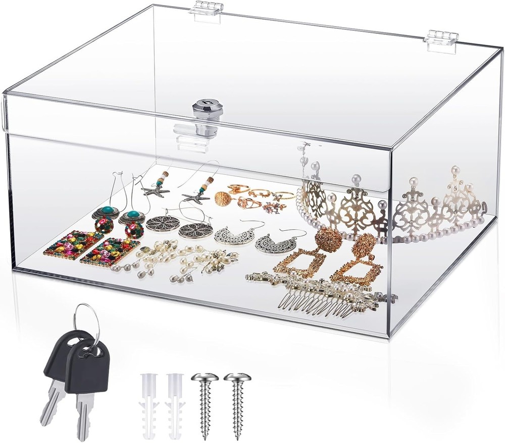 Clear Acrylic Locking Display Case with Keys Large Medication Lock Box Snack ...