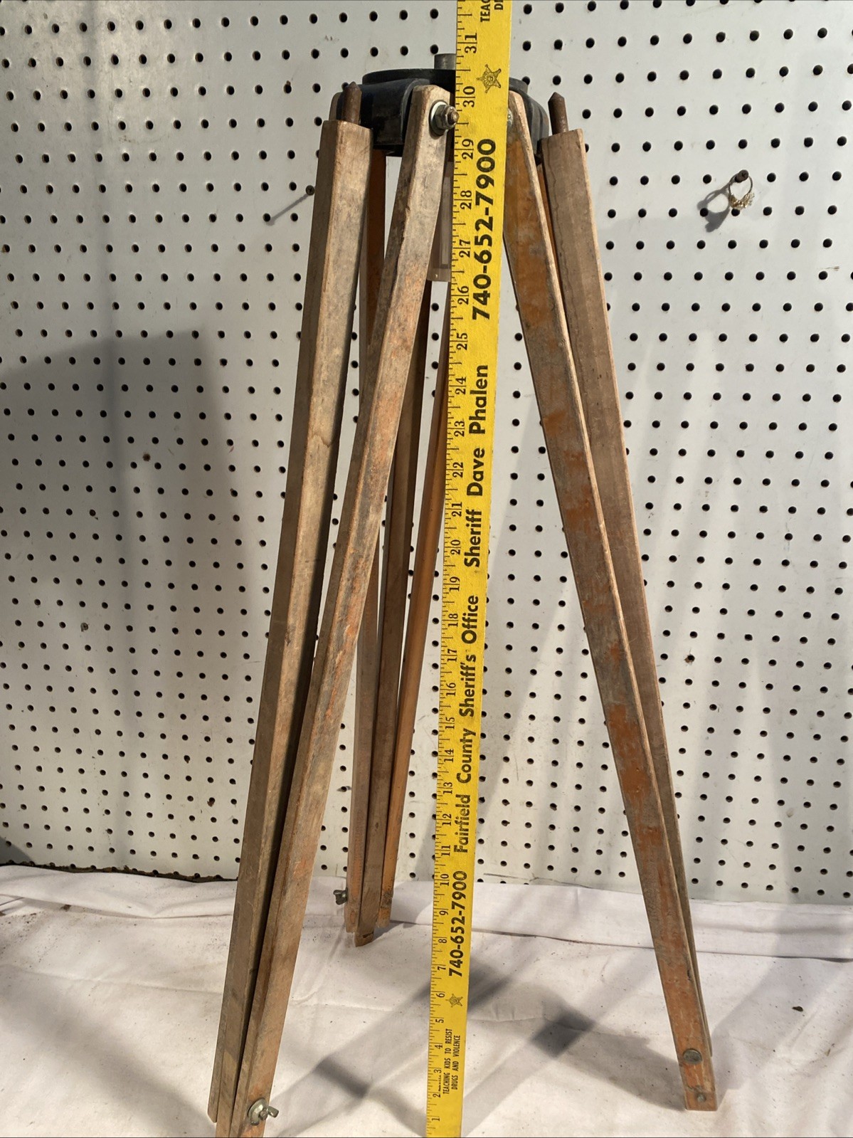 Antique Wooden Survey Tripod Floor Lamp Transit Upcycled Industrial MCM 5 Foot