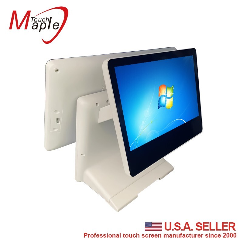 White 15" POS touch computer all in one with 10.1" second display