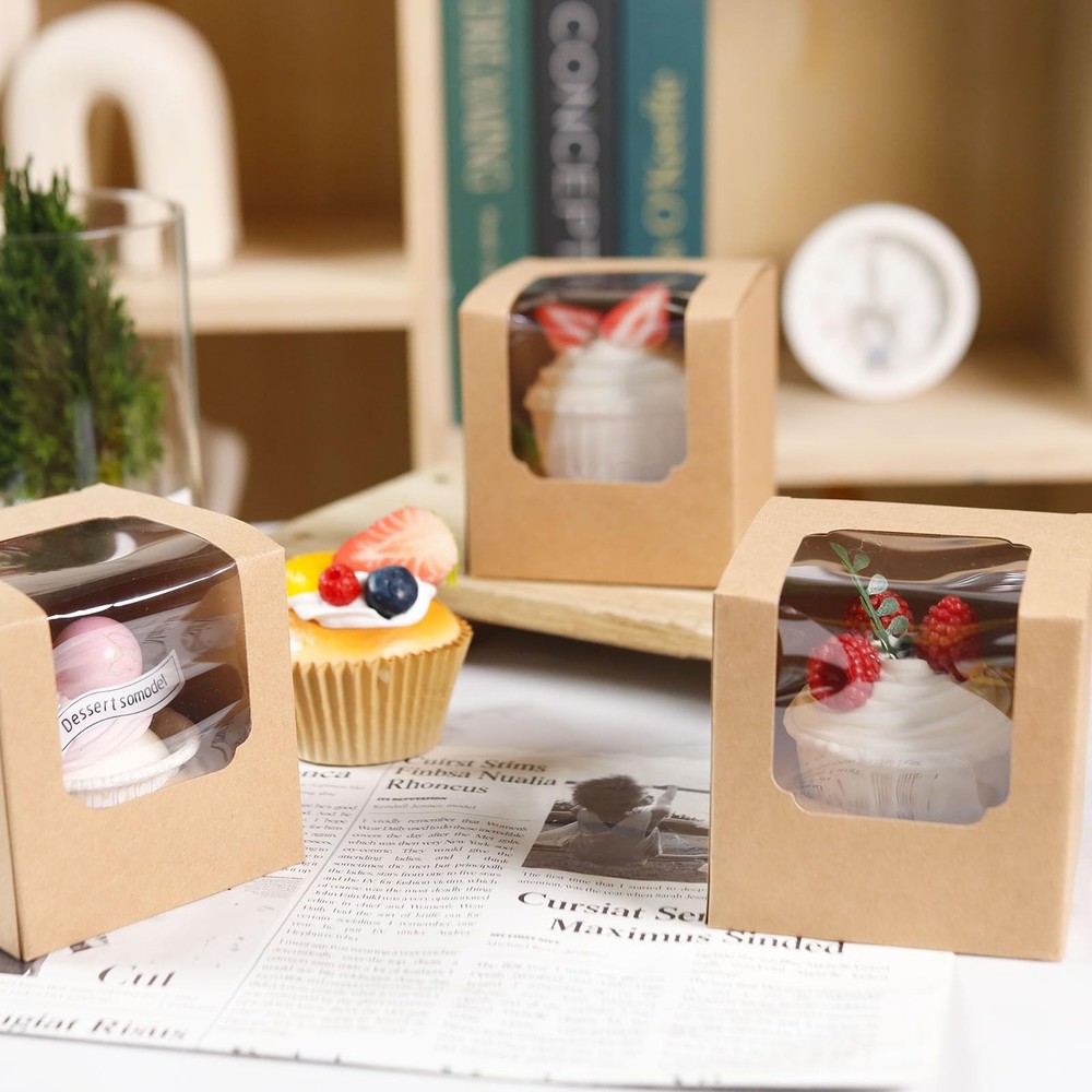 25 Pcs Cupcake Boxes Individual Cupcake Containers Pre-Assembled Single Cupca...