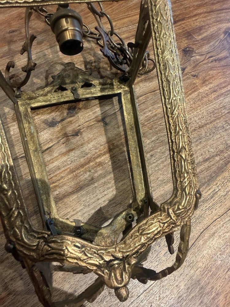 Antique Gilt Bronze Hanging Lantern Ceiling Light
