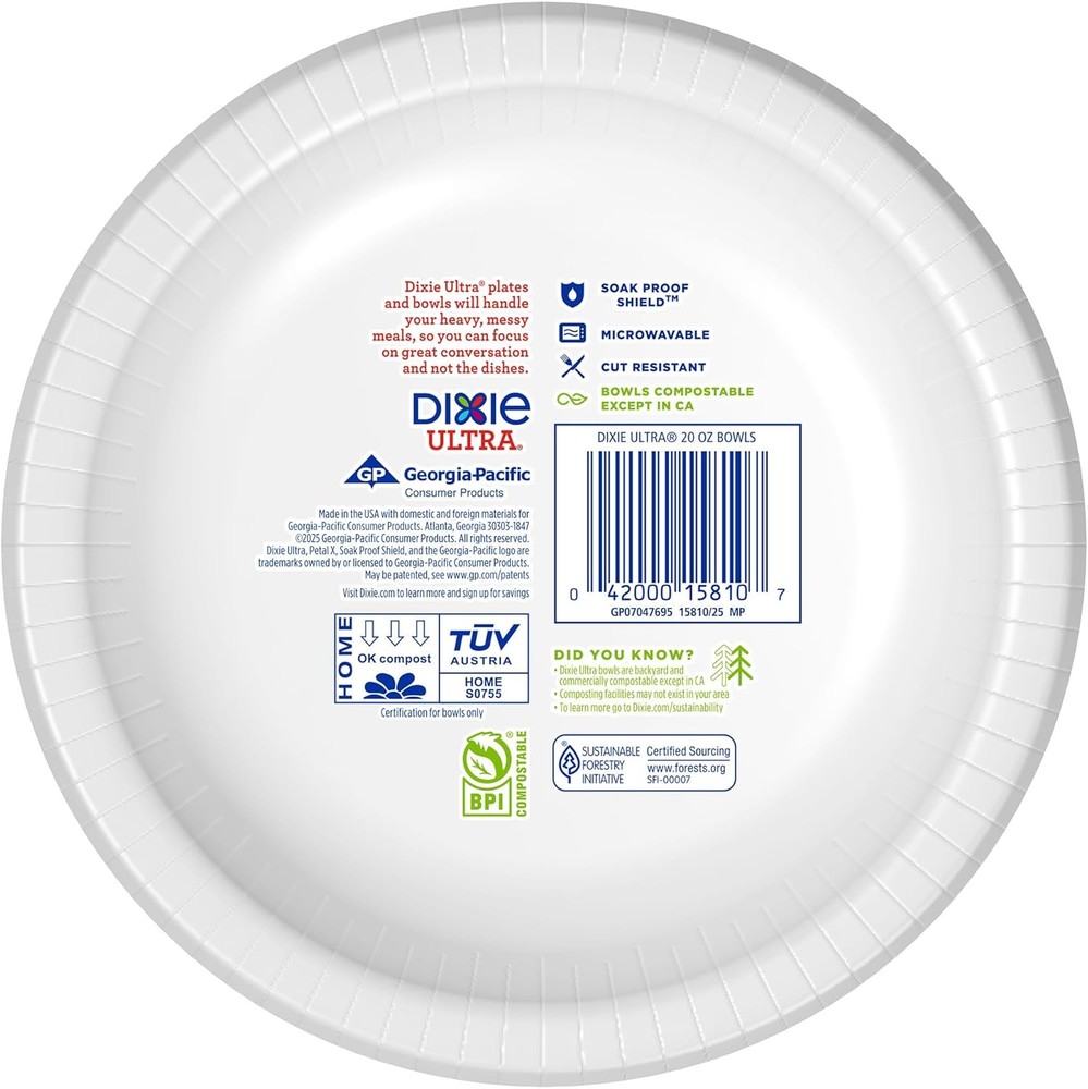 Large 20oz Paper Bowls 56 Count Microwave Safe Compostable Disposable