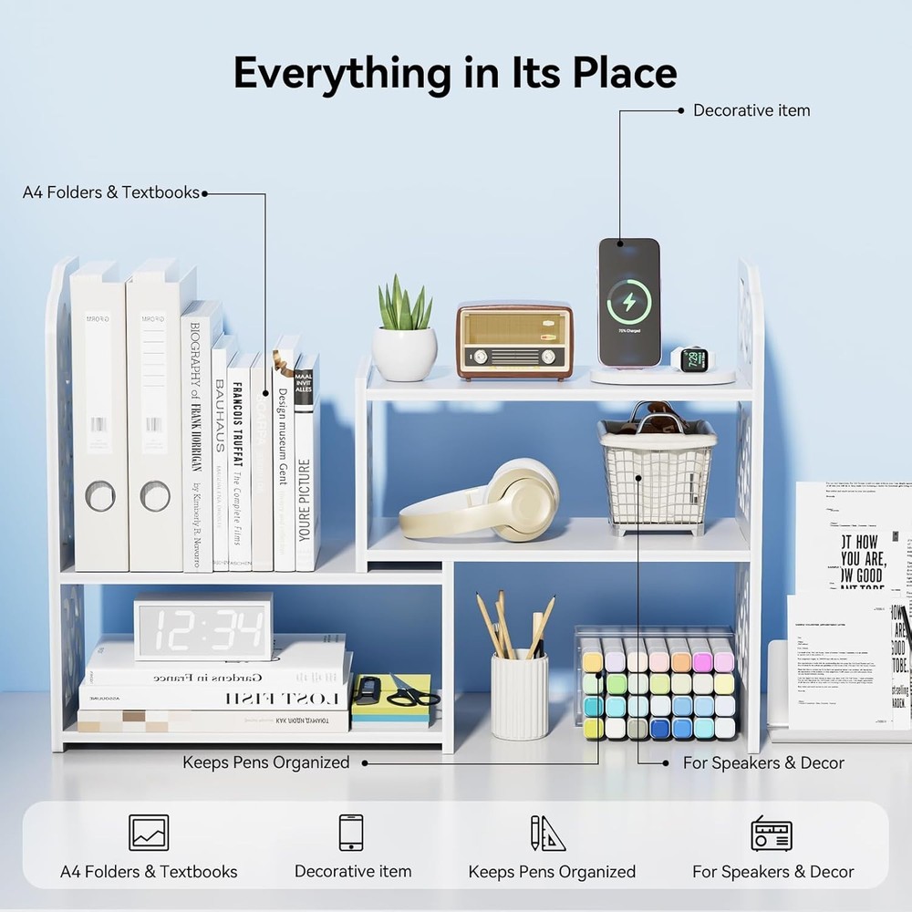 Modern Adjustable Desktop Shelf - Lightweight, Easy Assembly for Home & Office