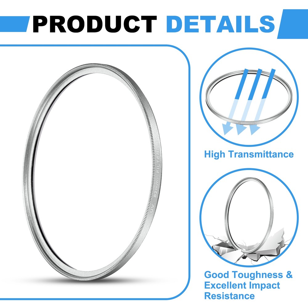 2Pcs 82mm Ultra Slim Lens Filter Multi Coating Camera Len Filter, Silver
